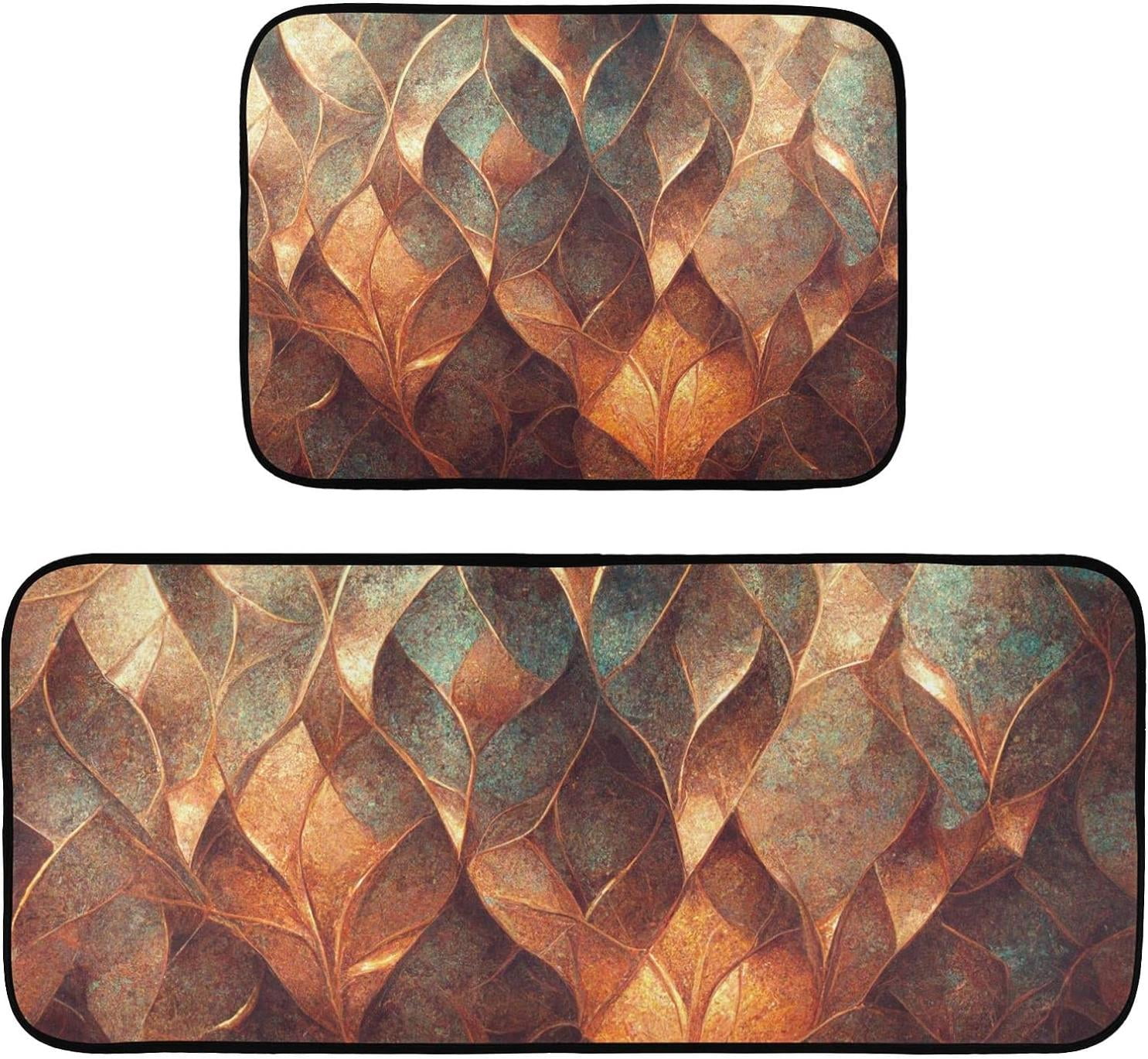 Bestwell Bronze Leaf Kitchen Mat 2 Pcs Set Anti Fatigue Cushioned