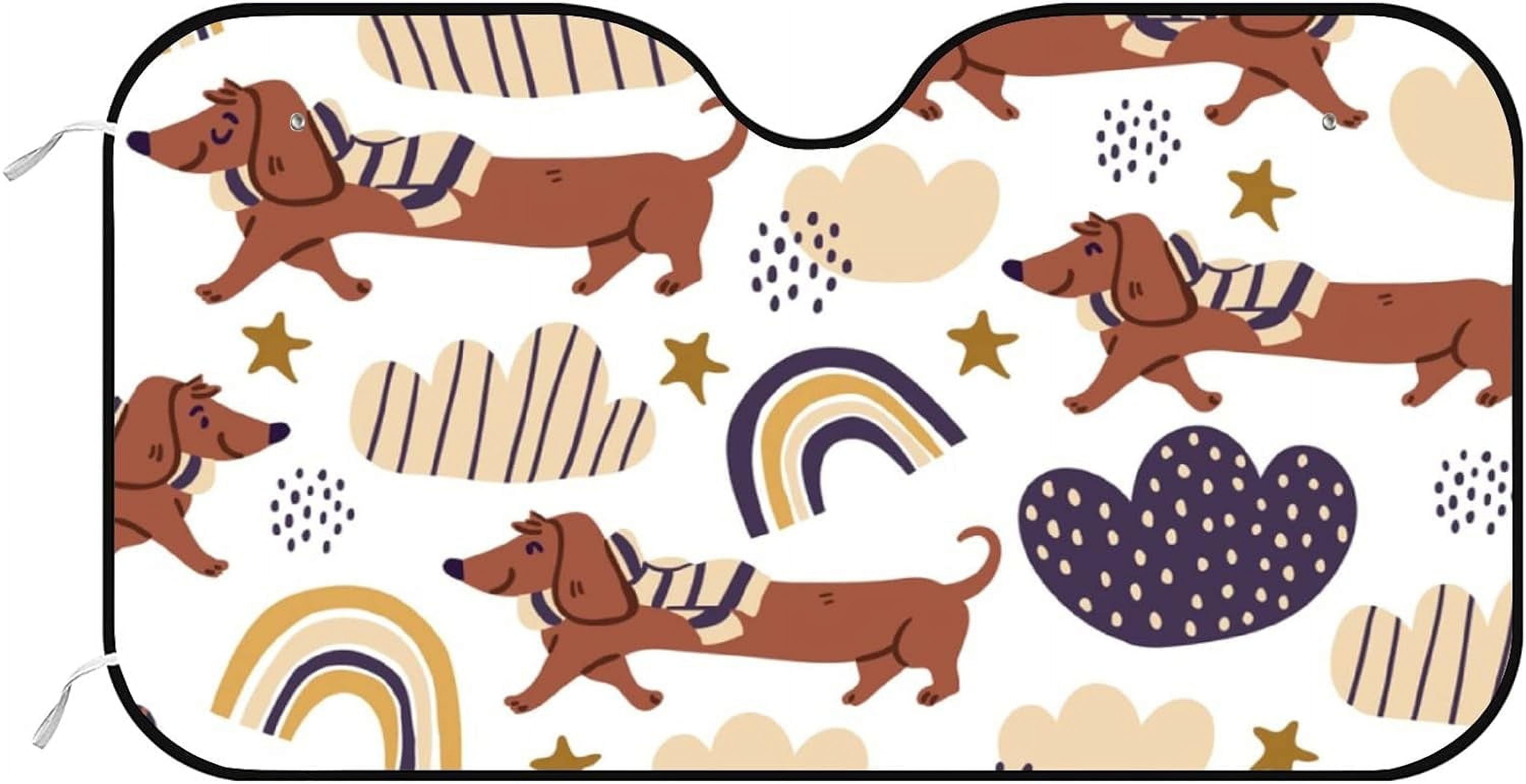 Bestwell Car Windshield Sunshade Blocks Cute Dachshund Dogs Rainbows