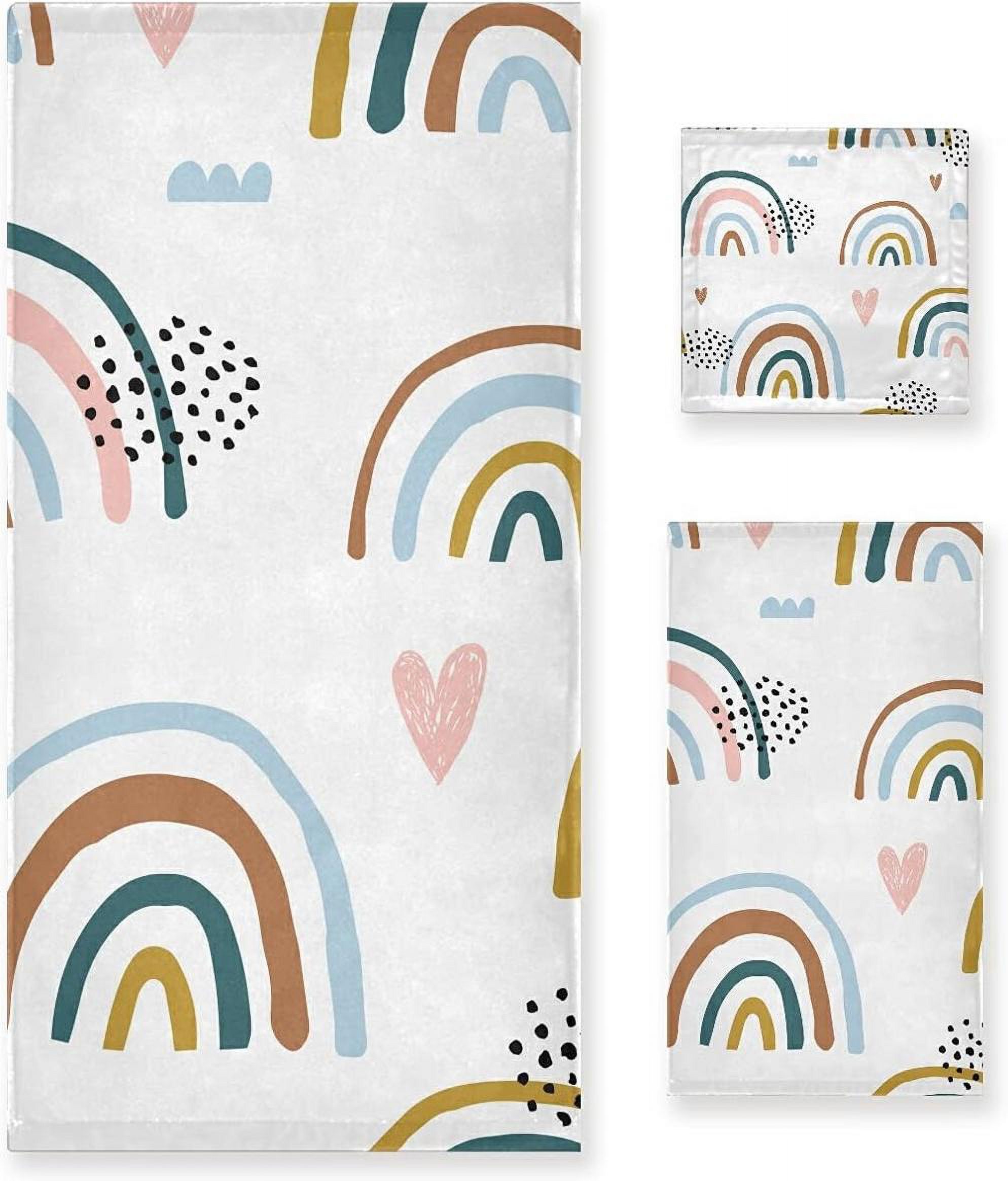 Bestwell Cartoon Rainbow Towel Set Absorbent Soft 3Piece Bath Towel