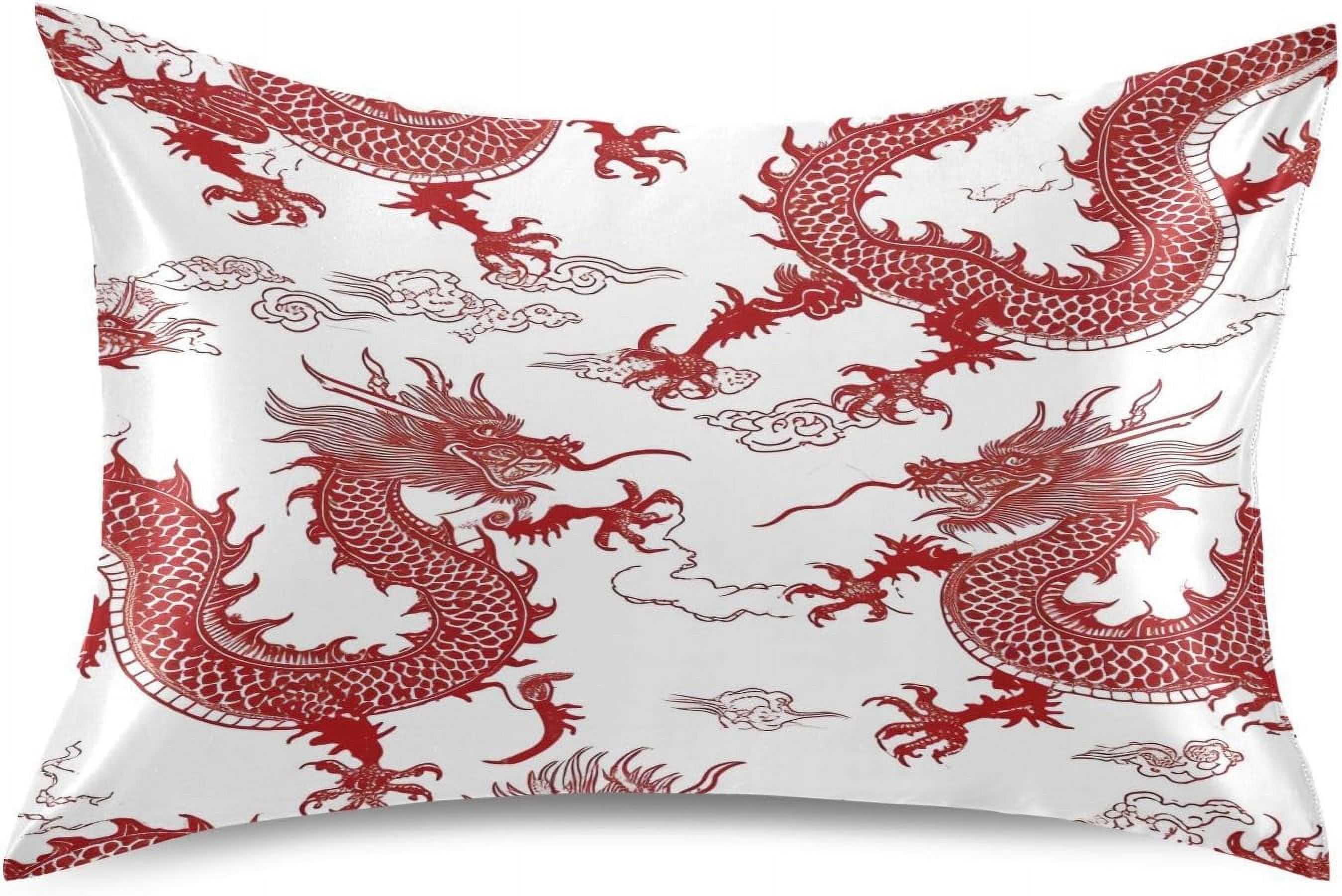 Bestwell Chinese Dragon Pillowcase for Hair and Skin Silk Pillowcase King Size 20 ×40In,Soft and