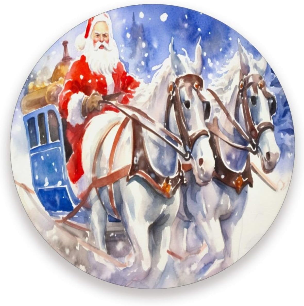 Bestwell Christmas Santa Horse Carriage Coasters Absorbent Moisture Non