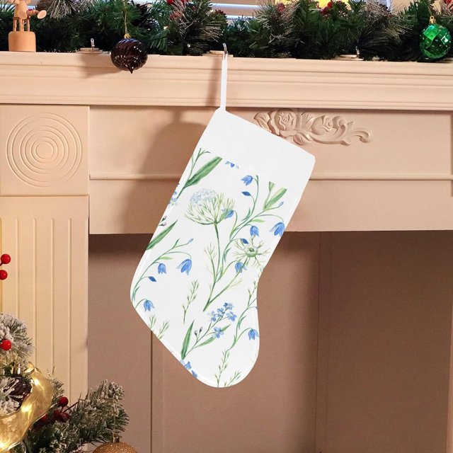 Bestwell Christmas Stocking 17 Inch Blue Wildflowers Iris Flowers