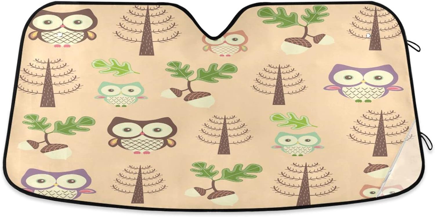 Bestwell Color Owls Car Windshield Sunshade Foldable Front Auto Sun