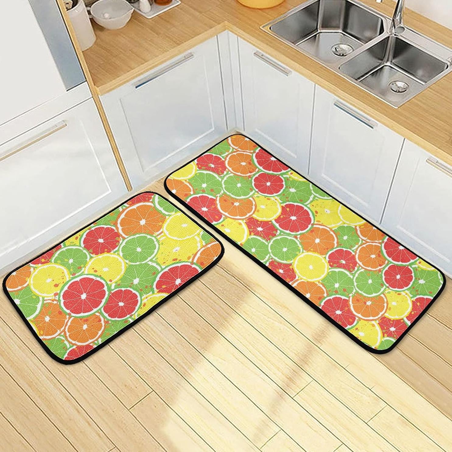 Bestwell Colorful Lemon Slice Kitchen Mats and Rugs, Watercolor Summer