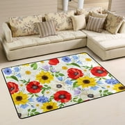 Bestwell Colorful Sunflowers Area Rug 36×24in Poppies Daisies Bluebells Non-Slip Floor Carpet Comfort Floor Mats Decor for Indoor Living Dining Room and Bedroom Area Home Decor Gift