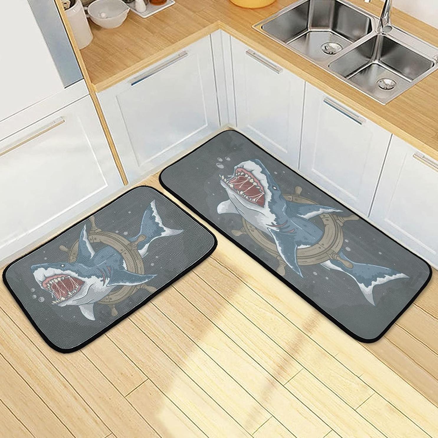 Bestwell Cool Wild Sharks Kitchen Mats and Rugs, Underwater Animal