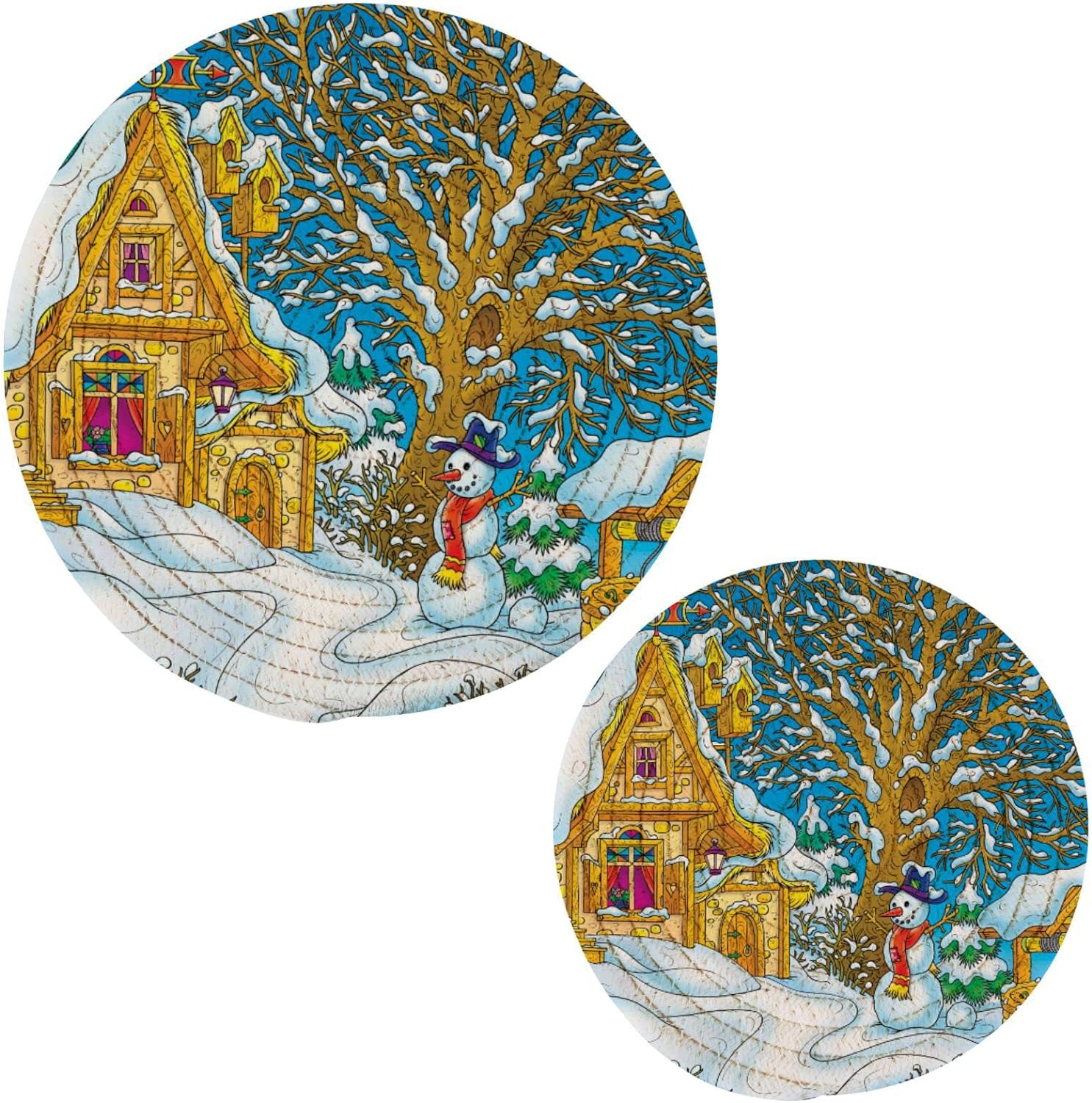 Bestwell Cotton 2 PCS Retro Village Christmas Snowman Woven Pot Holders