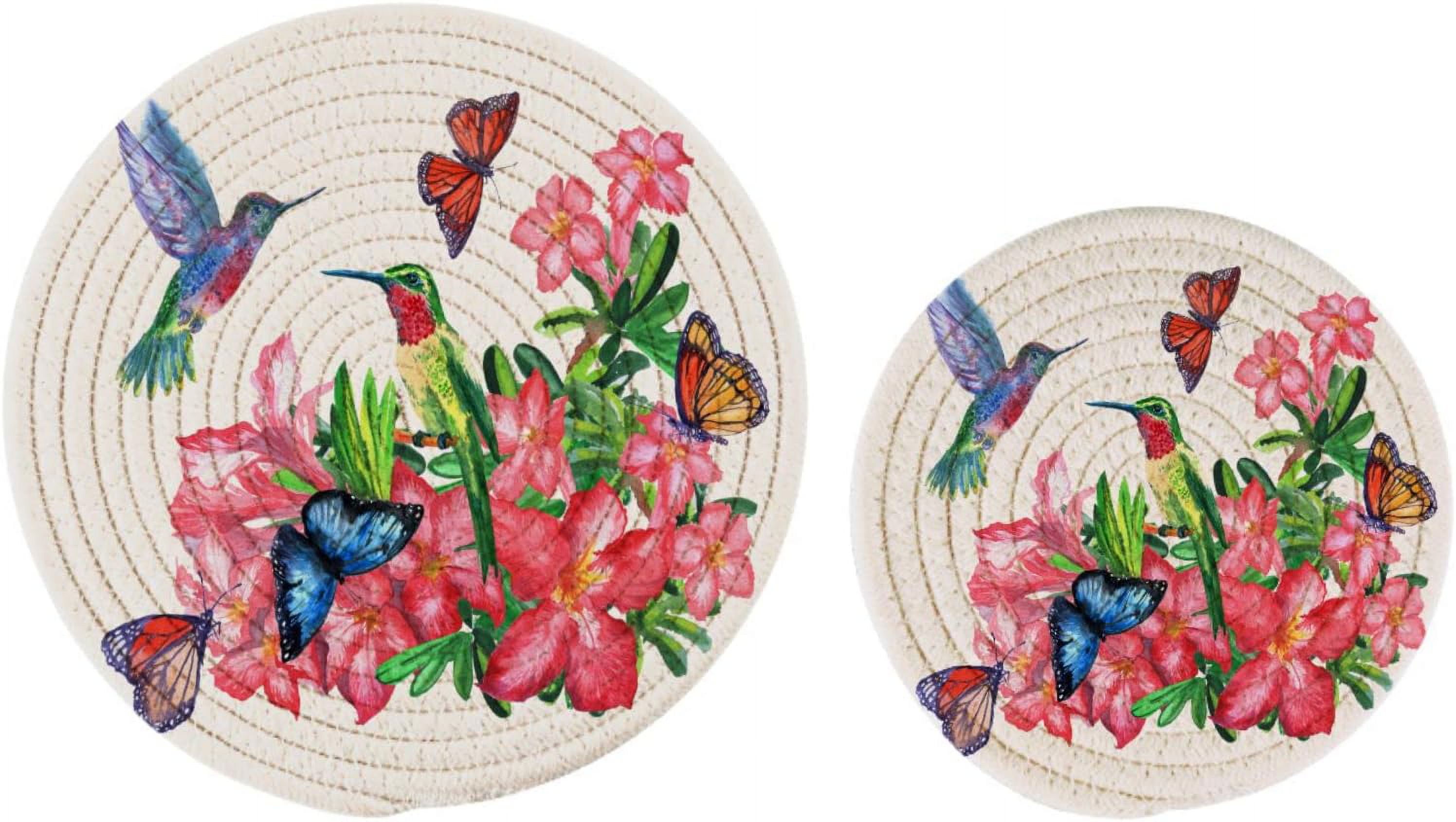 Bestwell Cotton Tropical Blossoming Flowers Hummingbirds Butterfl 2 Pcs