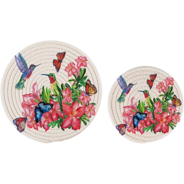 Bestwell Cotton Tropical Blossoming Flowers Hummingbirds Butterfl 2 Pcs