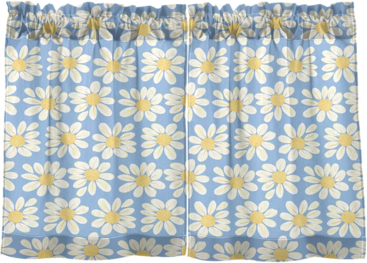 Bestwell Cute Daisy Floral Spring Summer Kitchen Curtains, Farmhouse