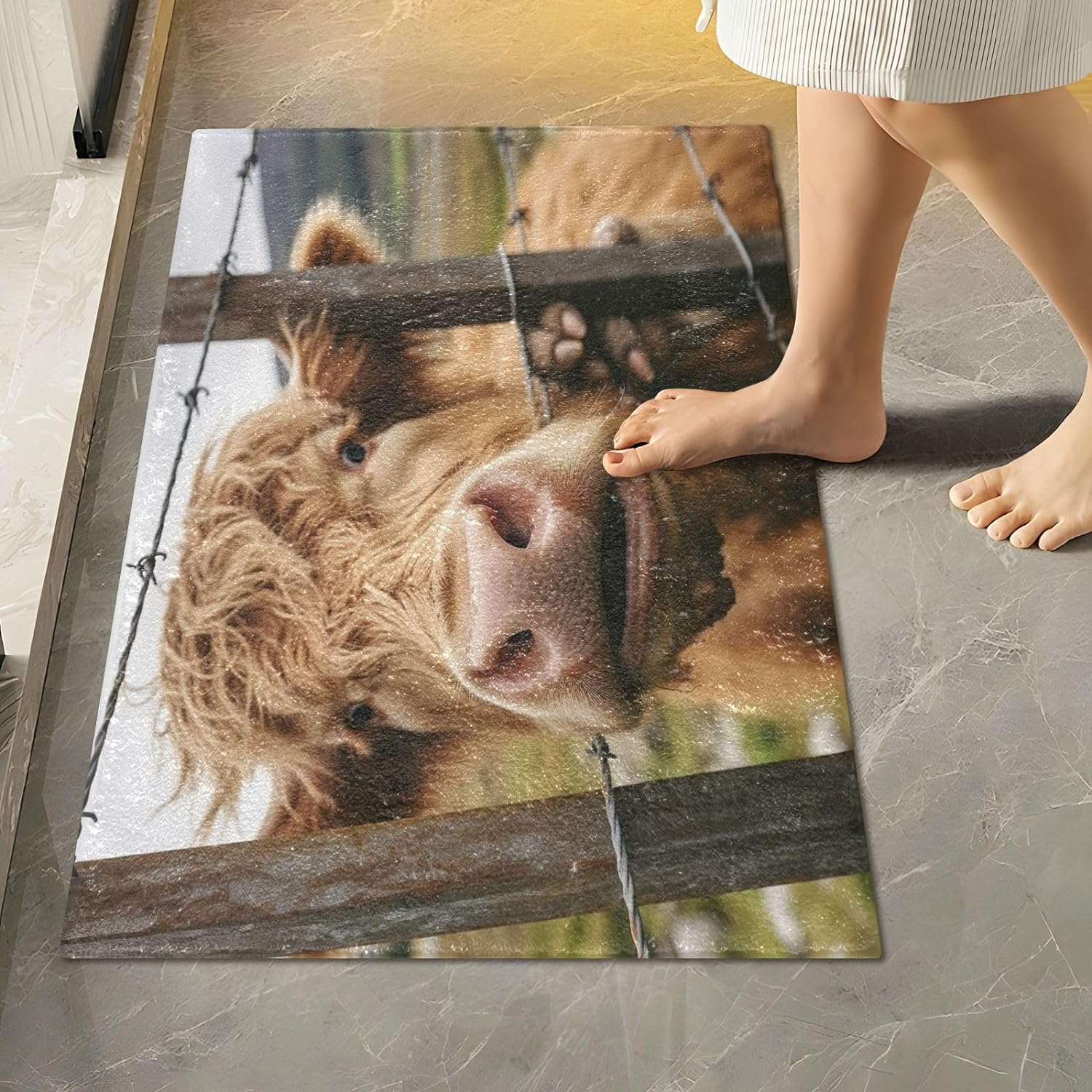 Bestwell Cute Highland Cattle Toilet Rugs UShaped Absorbent NonSlip