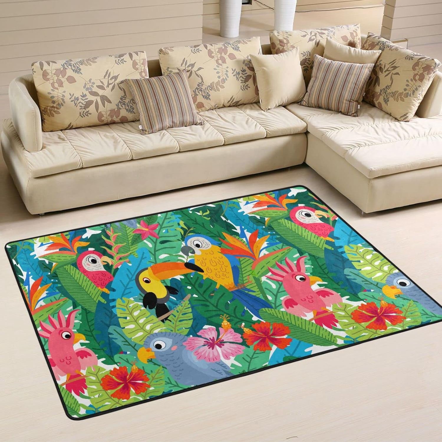 Bestwell Cute Tropical Birds Area Rug 36×24in Jungle Forest Non-Slip ...