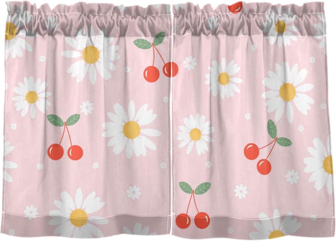 Bestwell Daisy Kitchen Curtains 2 Panels UV Protected Tier Curtains