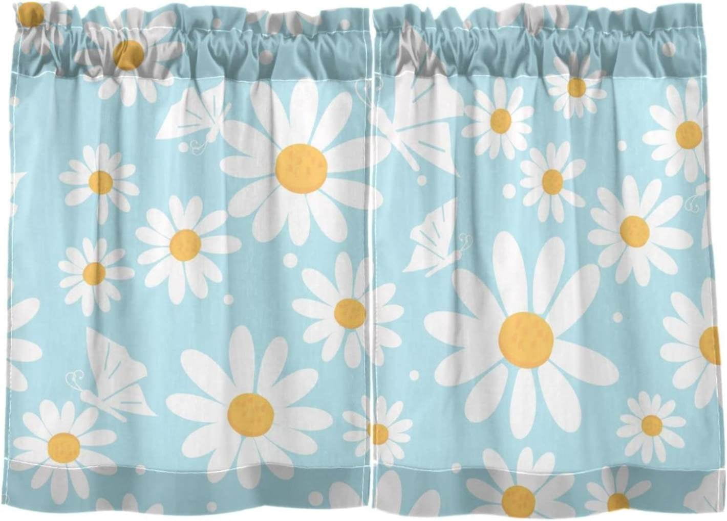 Bestwell Daisy Kitchen Curtains 2 Panels UV Protected Tier Curtains