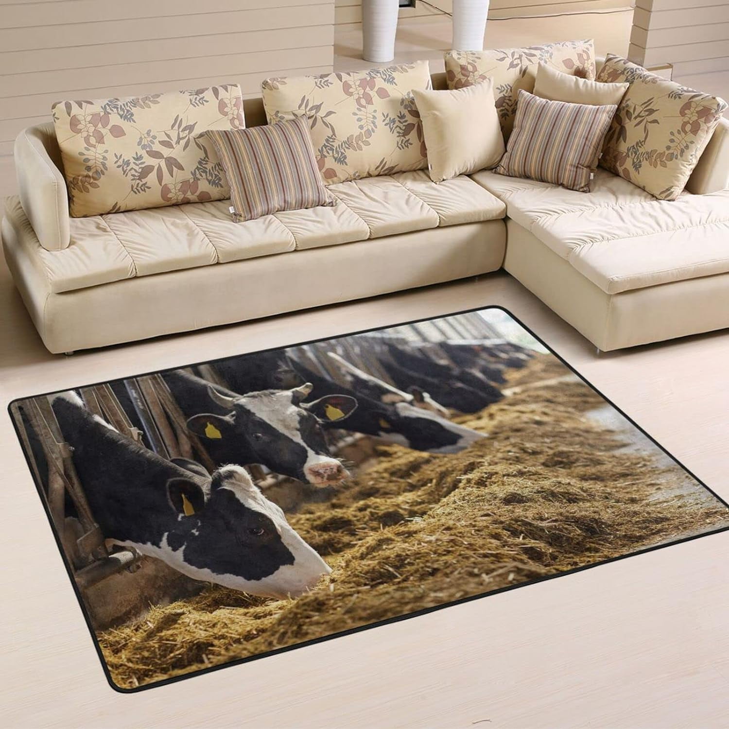 Bestwell Farmhouse Cattle Cows NonSlip Area Rug Animal Floor Carpet Comfort Floor Mats Decor