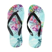 Bestwell Flip Flop Casual Non-slip, Dragonfly River Flower Bush Thong Sandals for Women Men, Beach Summer Slippers, L