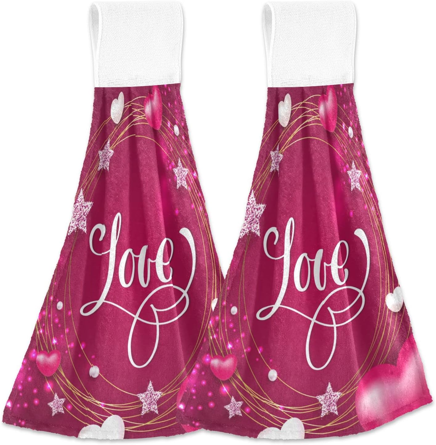 Pink XOXO Valentine's Day Kitchen Towels - Set Of 2, Heart Design, 16x24 Inches, Holiday Decoration For Home