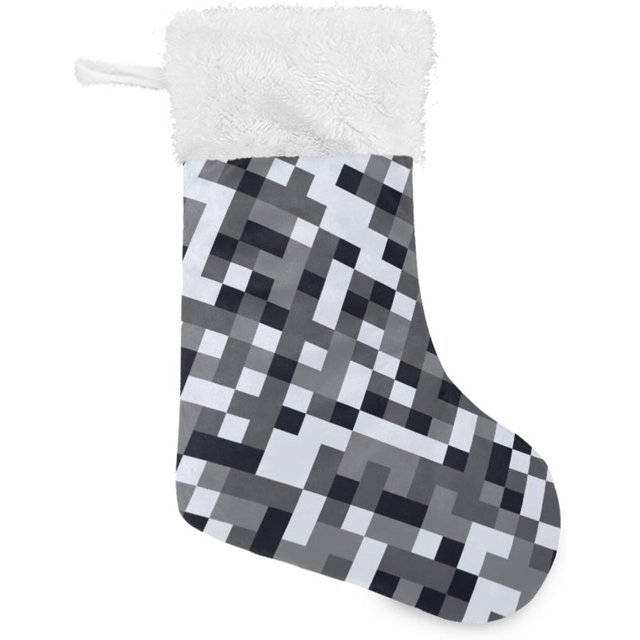 Bestwell Grey Pixel Camo Patterned Christmas Stocking, Plush Xmas