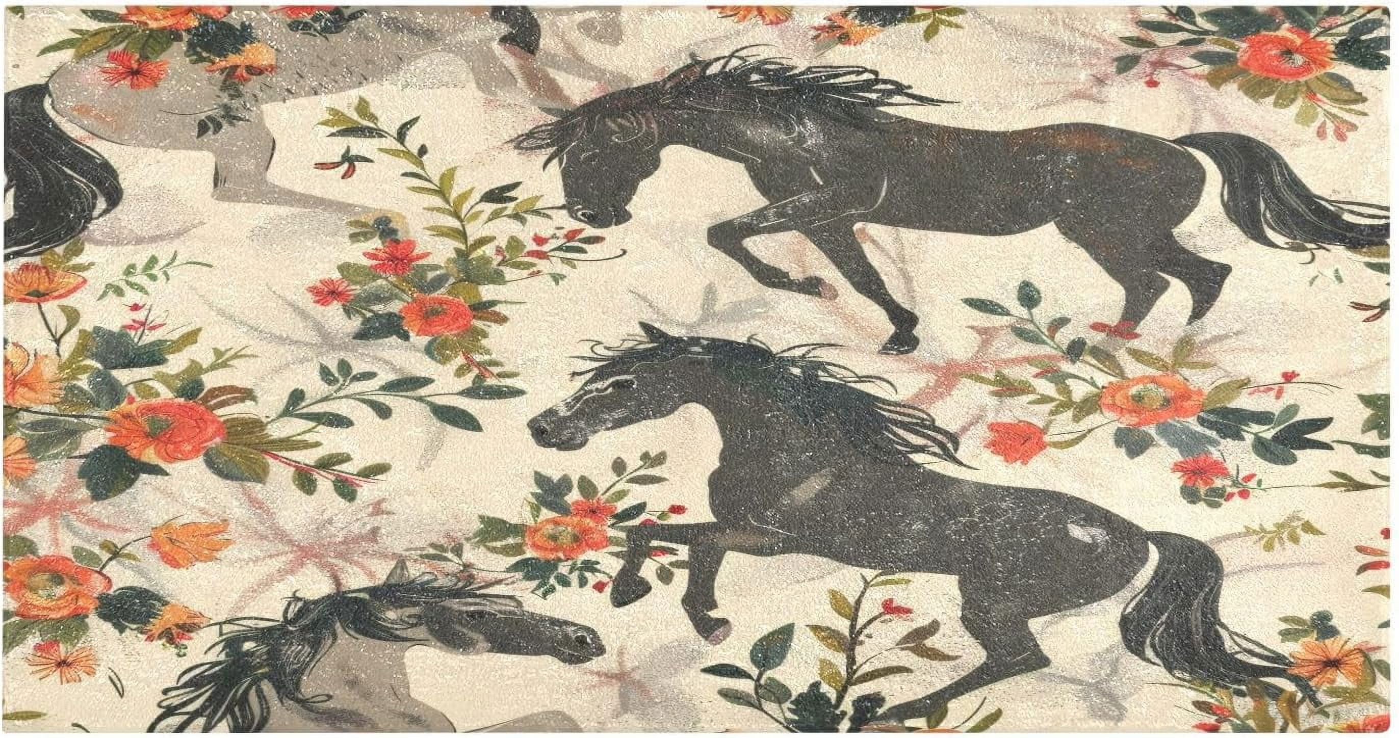 Bestwell Horses with Floral Kitchen Mats 20"x39" Super Absorbent Non