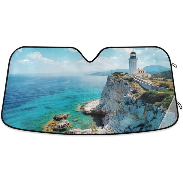 Bestwell Lighthouse on Island Windshield Sun Shade for Cars, Trucks