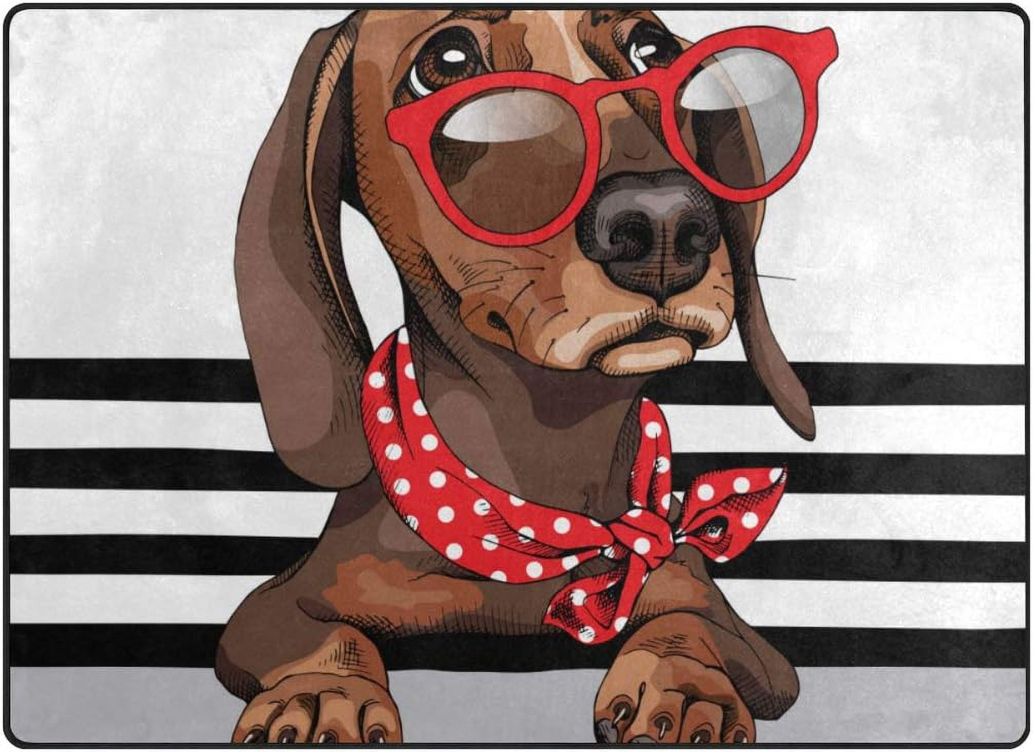 Bestwell Lightweight Soft Area Rugs Dachshund Dog in Red Sunglasses ...