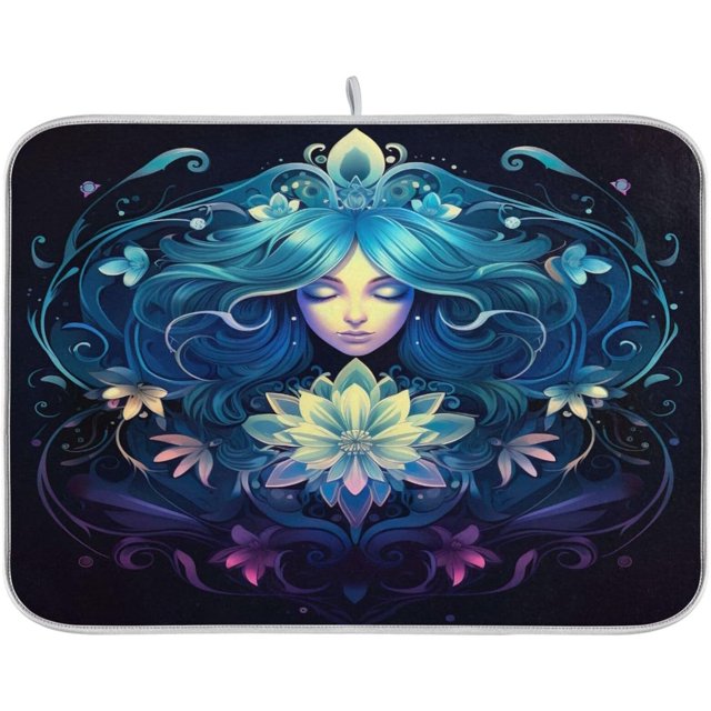 Bestwell Mandala Woman Dish Drying Mat, Absorbent Microfiber Pad