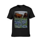 Bestwell Men’s Short Sleeve Graphic T-shirt Cows in The Texas Black Classic Fit Shirt for Boy Men Fashion Gift For Birthday Father's Day S