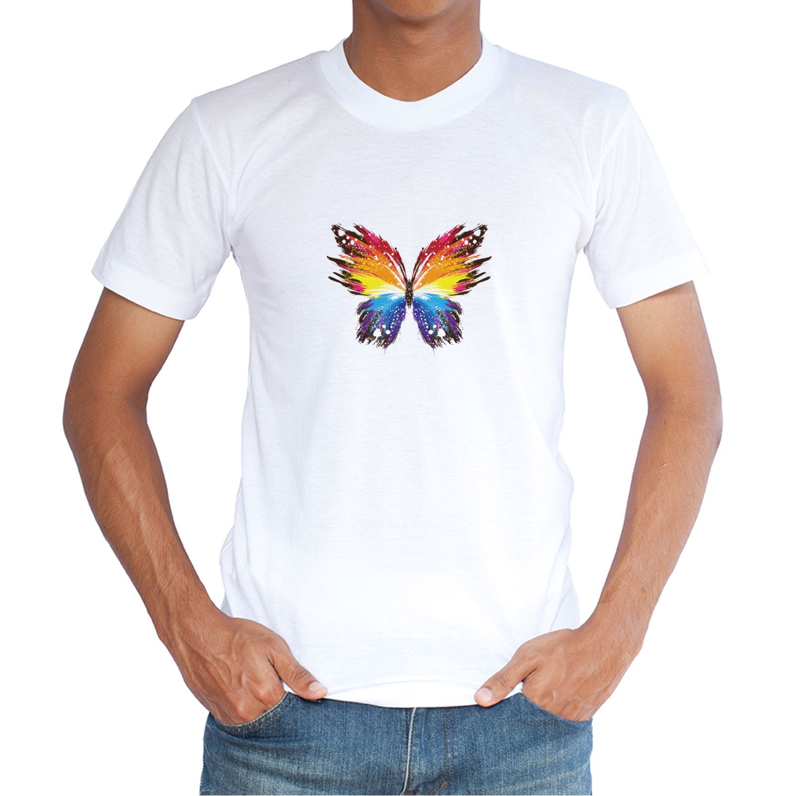 Bestwell Mens T Shirt Moisture Wicking Short, Grunge Rainbow Butterfly ...