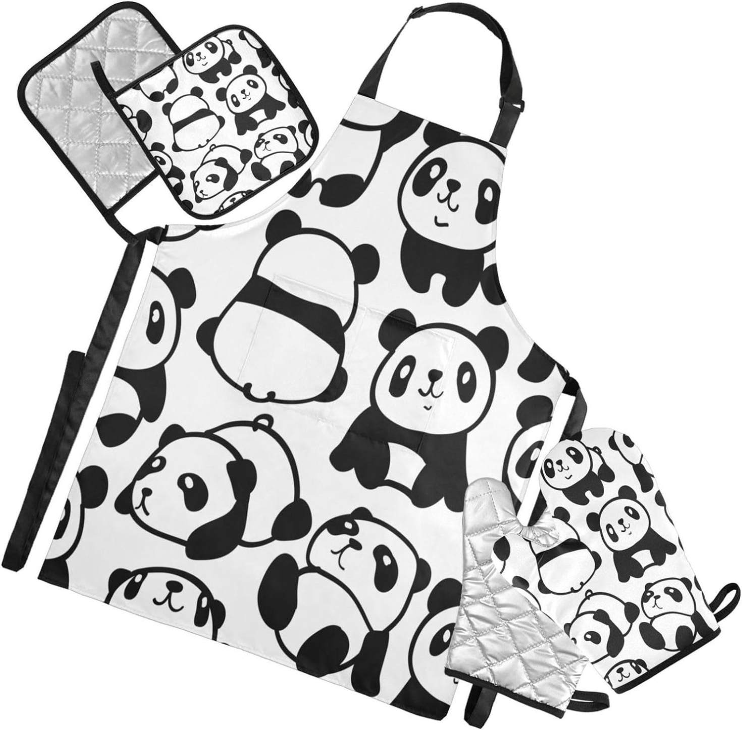 Bestwell Pandas Kitchen Apron Sets,1 Waterproof Apron with Pockets 2