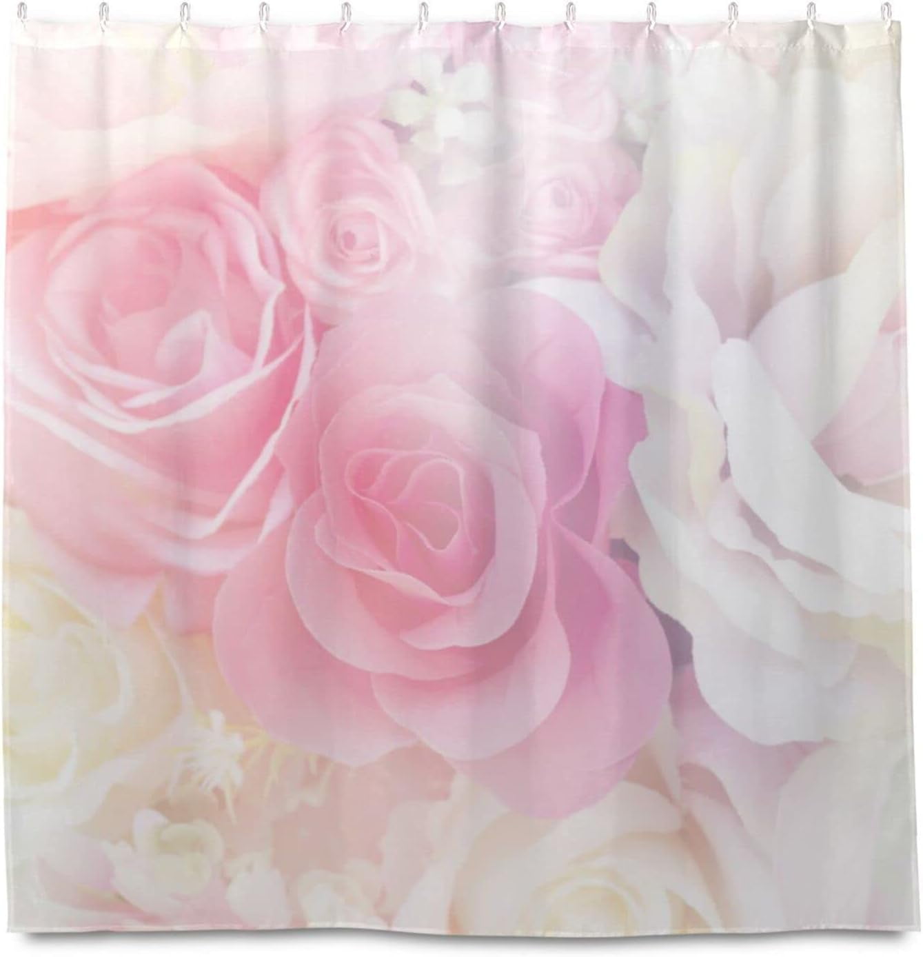 Bestwell Pink Roses Shower Curtain Bathroom Decor Waterproof Fabric