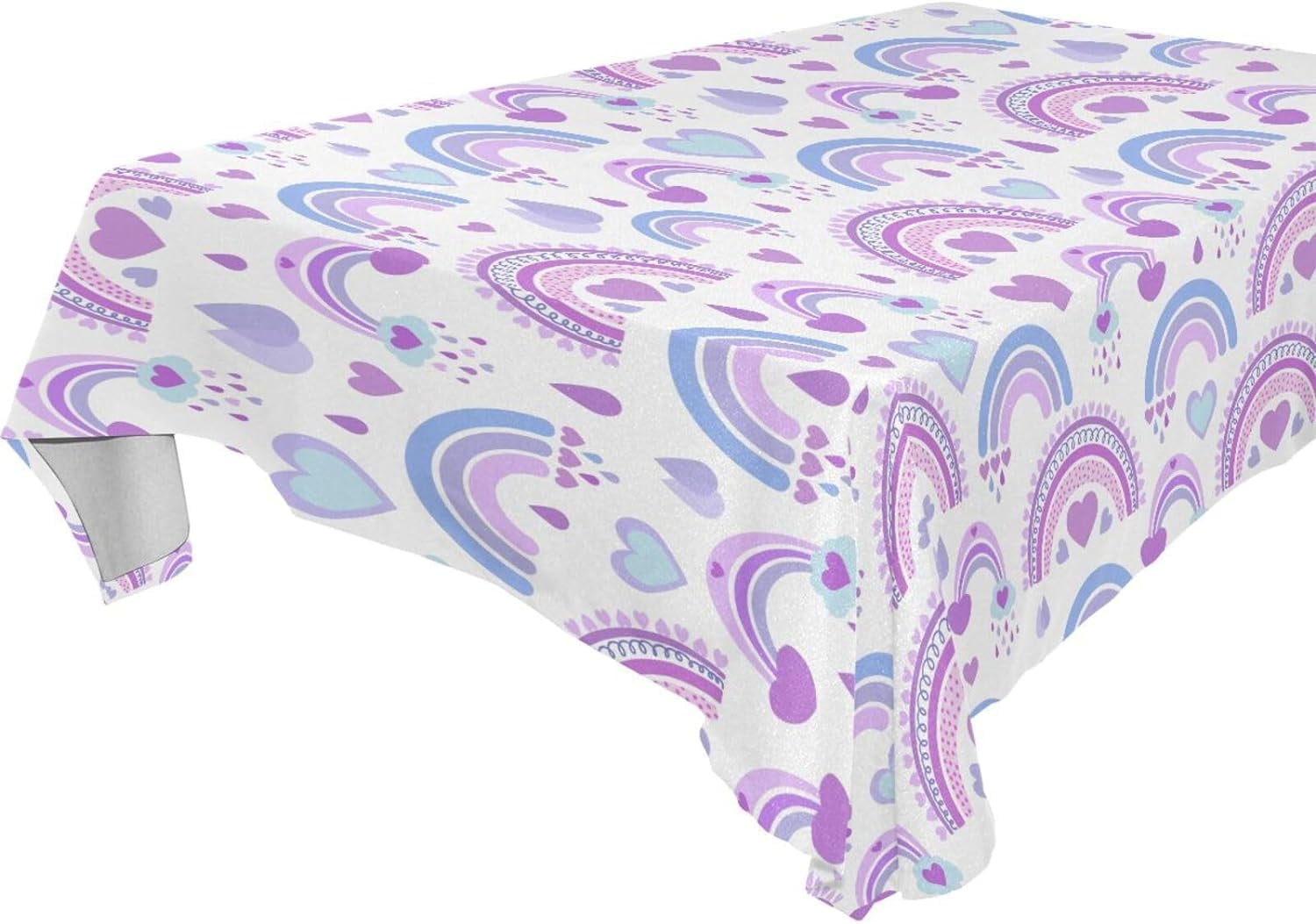 Bestwell Purple Rainbows Hearts Fabric Square Tablecloth - Waterproof ...
