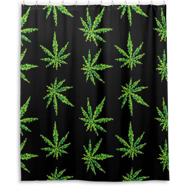 Bestwell Shower Curtain Pixel Plant Leave Bathroom Decor Waterproof