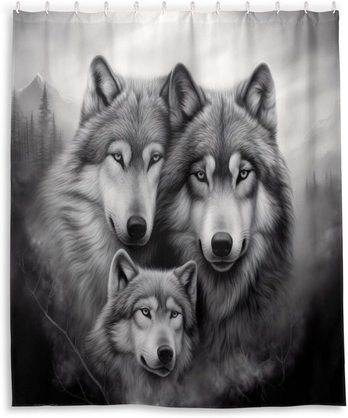 Bestwell Shower Curtain, Wolf Bathroom Decor Waterproof Fabric with
