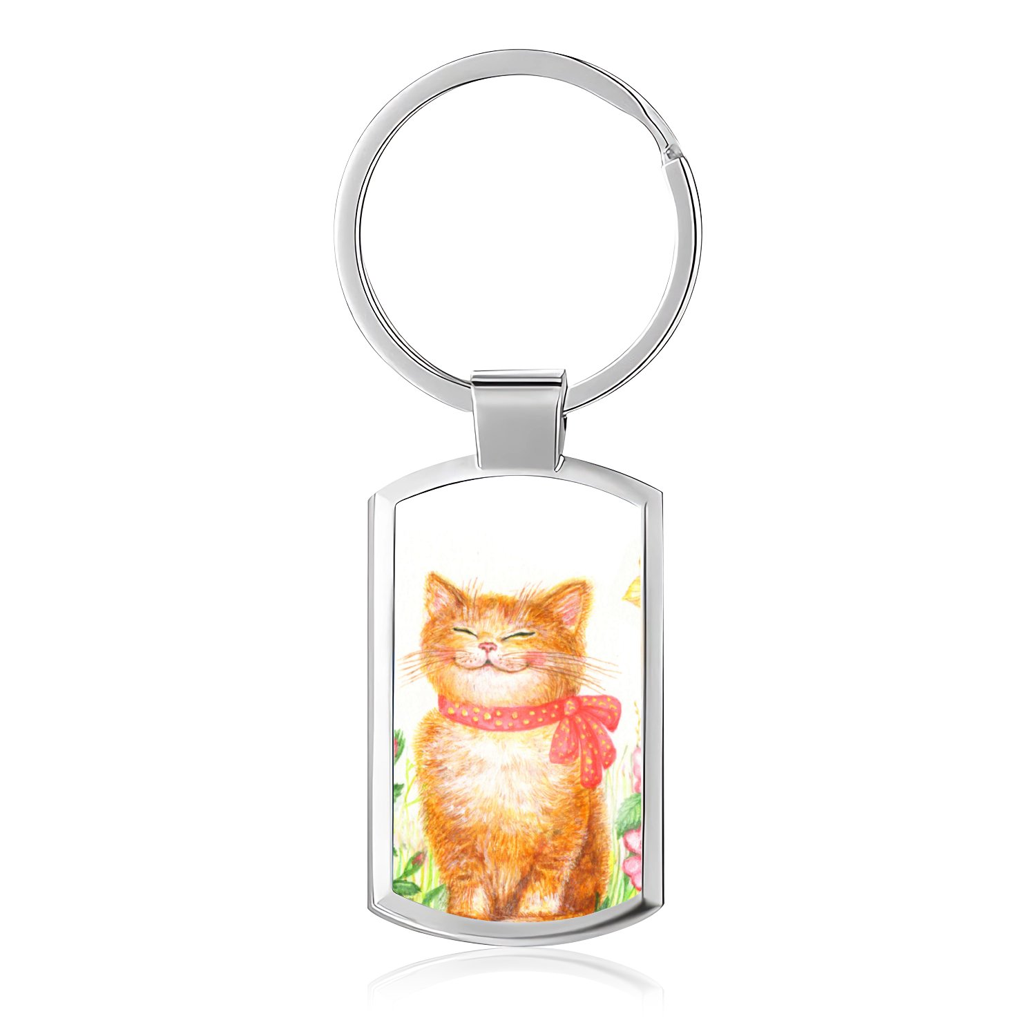 Bestwell Square Keychain Funny Kitten with Butterflies Key Ring with