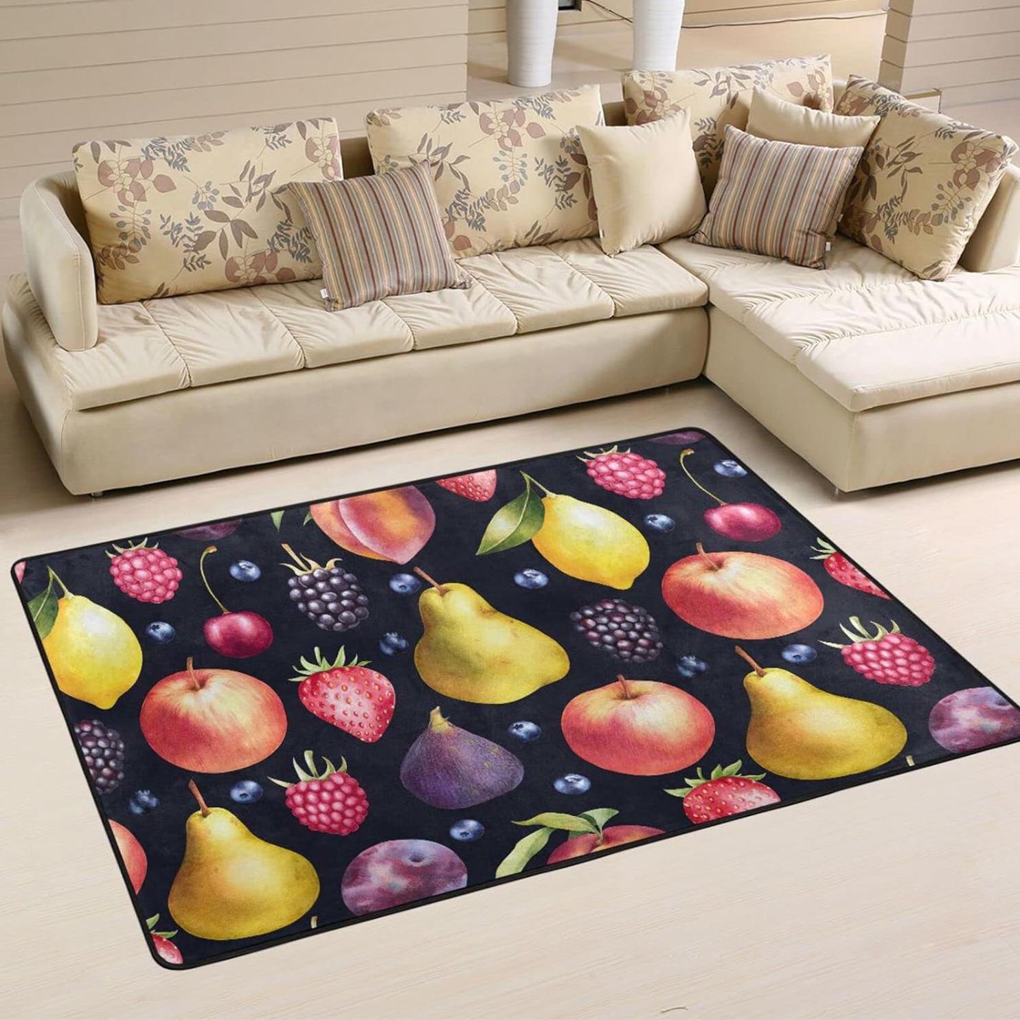 Bestwell Summer Fruits Pattern Area Rug, 36×24in, Berries Pears Lemons