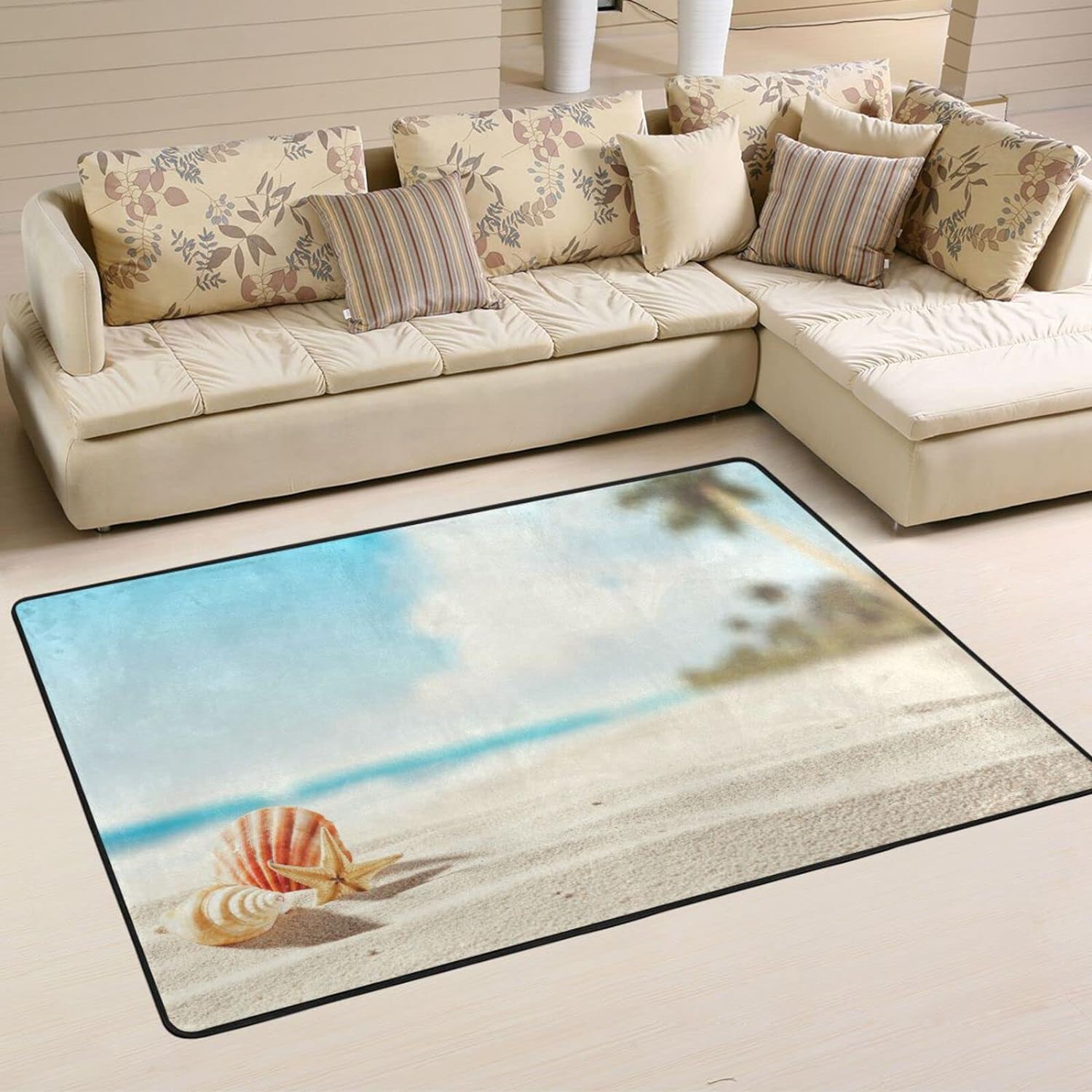 Bestwell Summer Starfish Sunshine Area Rug 72×48in Tropical White Beach