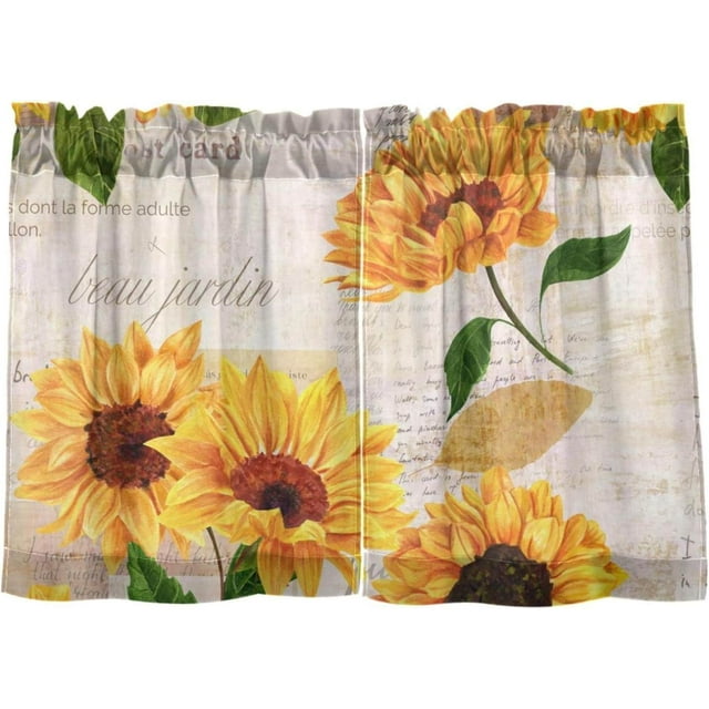 Bestwell Sunflower Kitchen Curtains 2 Panels UV Protected Tier Curtains