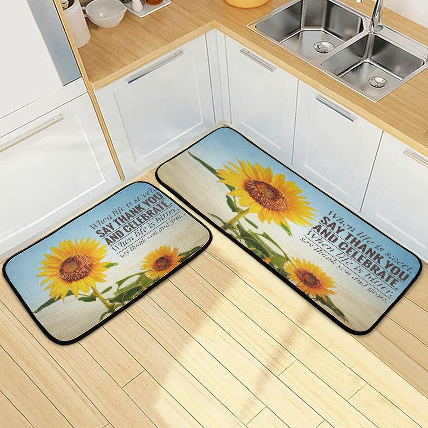 Bestwell Sunflower Motivational Quote Kitchen Mats and Rugs