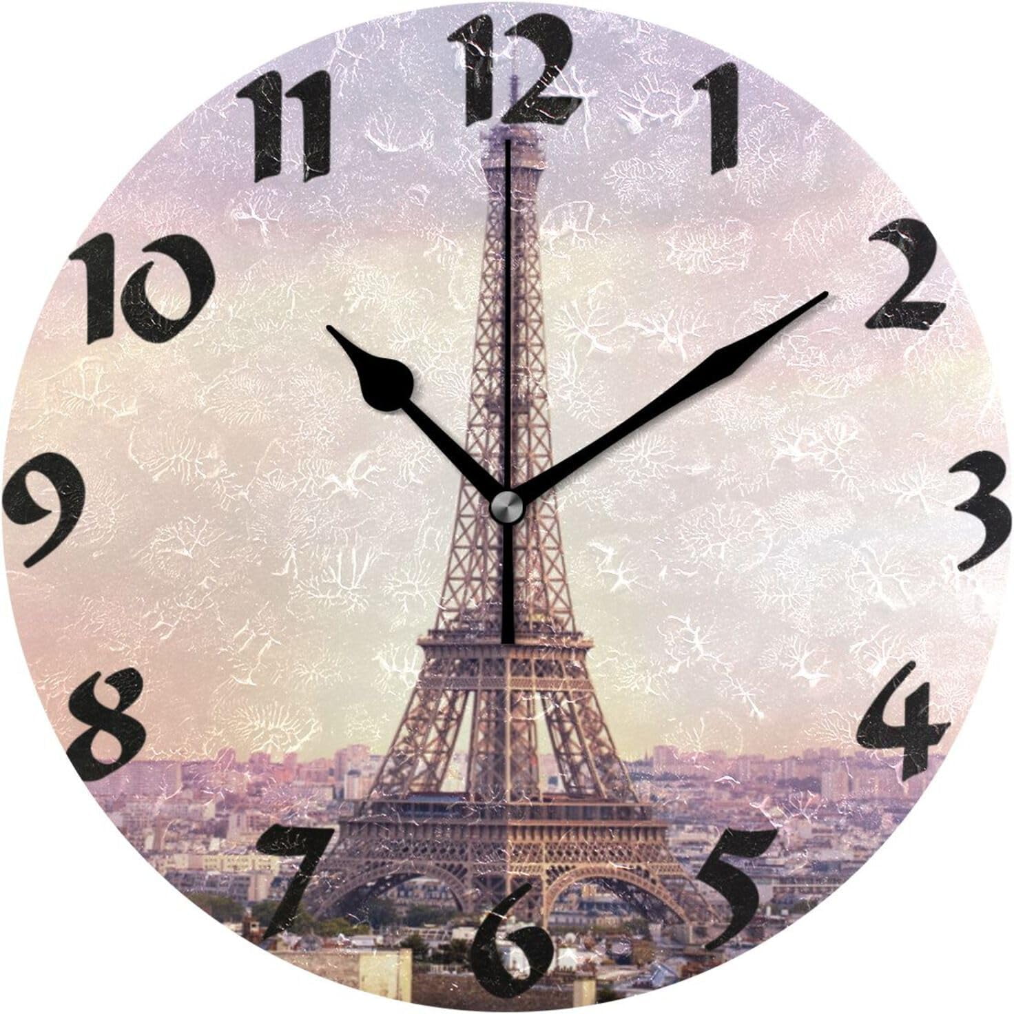 Bestwell Sunset Eiffel Tower Wall Clock,Silent Non Ticking 10 Inch ...