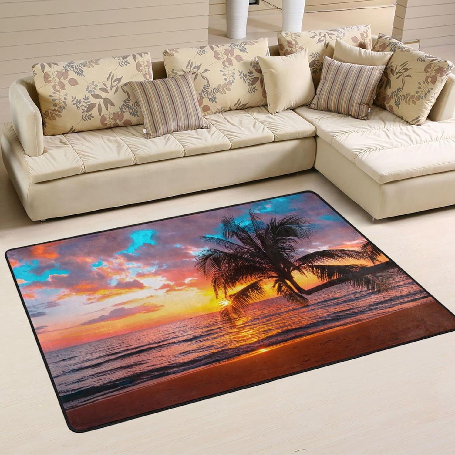 Palm Tree Sunset Rug Bestwell Sunset Palm Trees Area Rug 72×48in Tropical Summer Beach Non ...