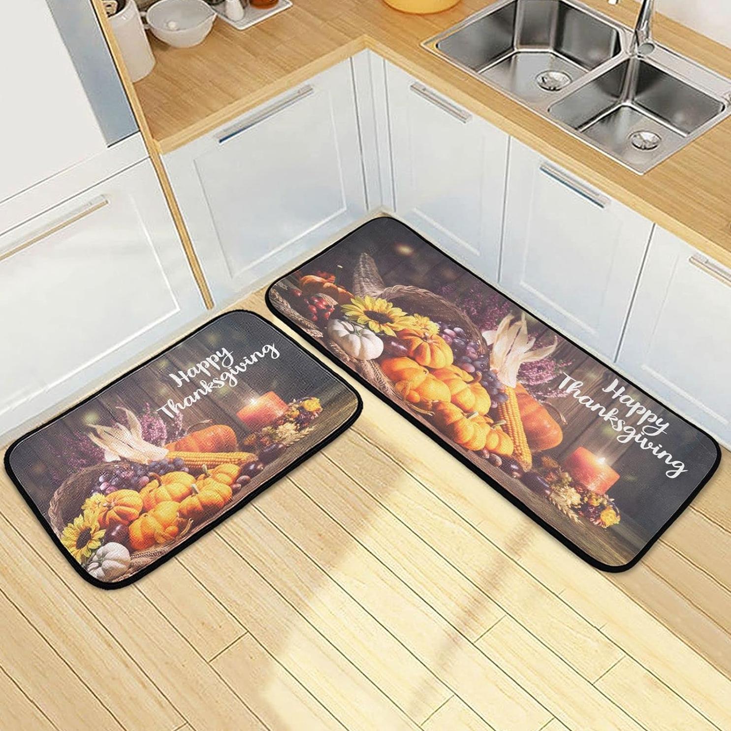 Bestwell Thanksgiving Cornucopia Horn Kitchen Rugs Set of 2, Rustic ...