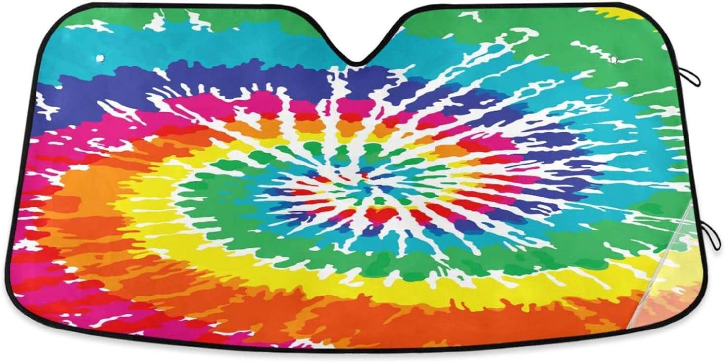 Bestwell Tie Dye Pattern Car Windshield Sun Shade,oldable Visor Protector Keep Cool Sunshade