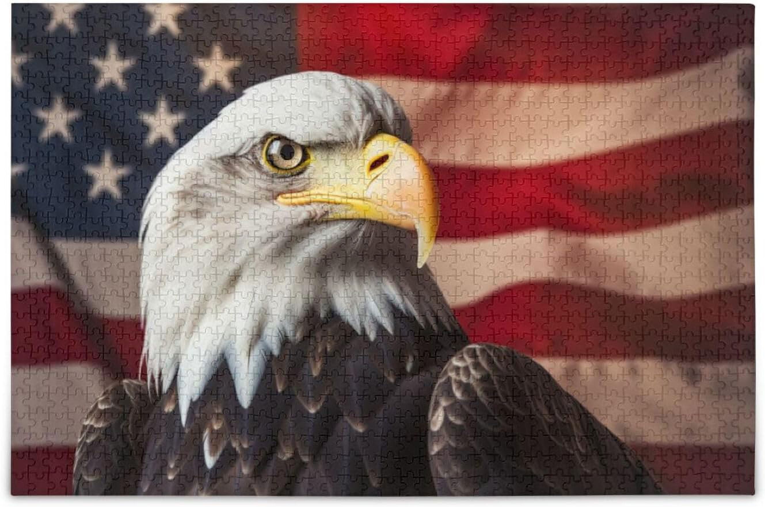 Bestwell Vintage American Flag Bald Eagle Jigsaw Puzzles, Wooden