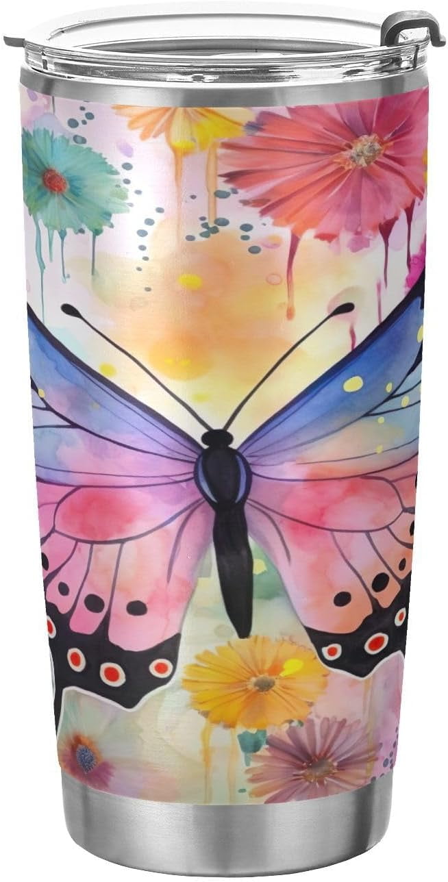 Bestwell Watercolor Colorful Butterfly Pattern 20 oz Stainless Steel