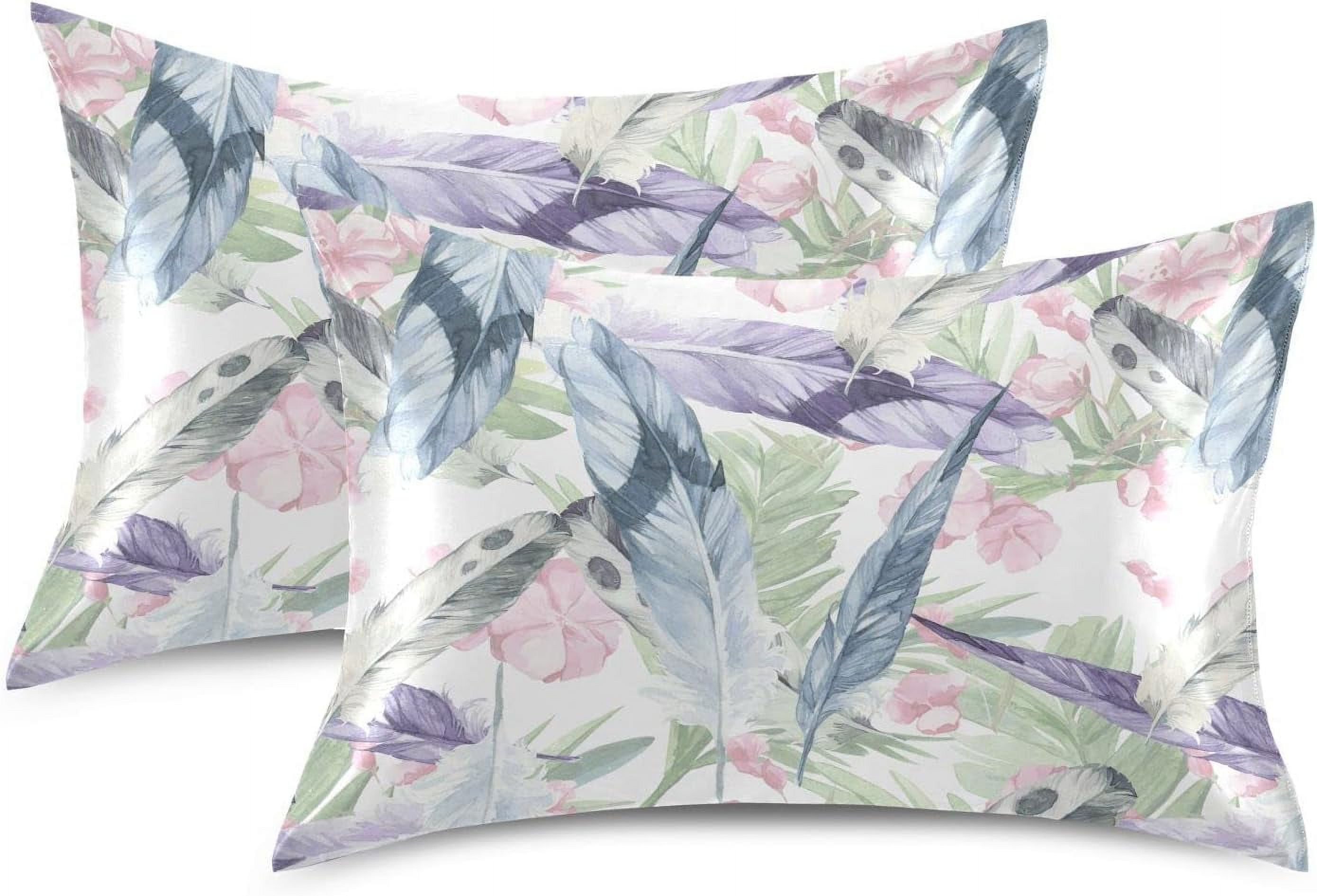 Bestwell Watercolor Colorful Feathers Silky Satin Pillowcase, Luxury Soft Pillow Case for Hair