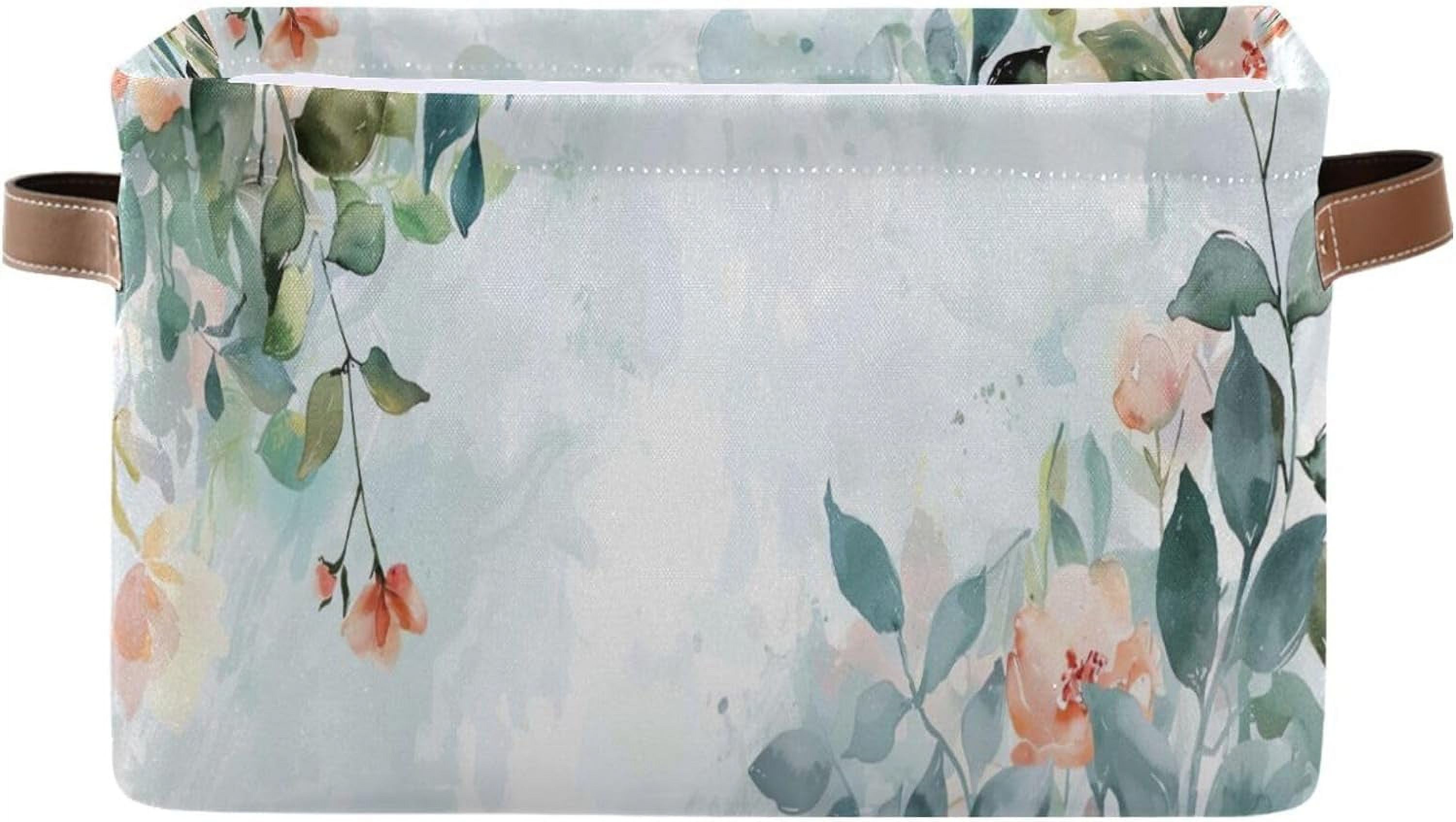 Bestwell Watercolor Flower Pattern Storage Box Bins with Durable