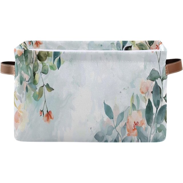 Bestwell Watercolor Flower Pattern Storage Box Bins with Durable