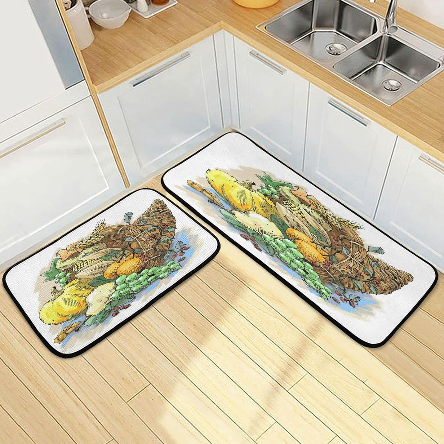 Bestwell Watercolor Thanksgiving Cornucopia Kitchen Rugs Set of 2 ...