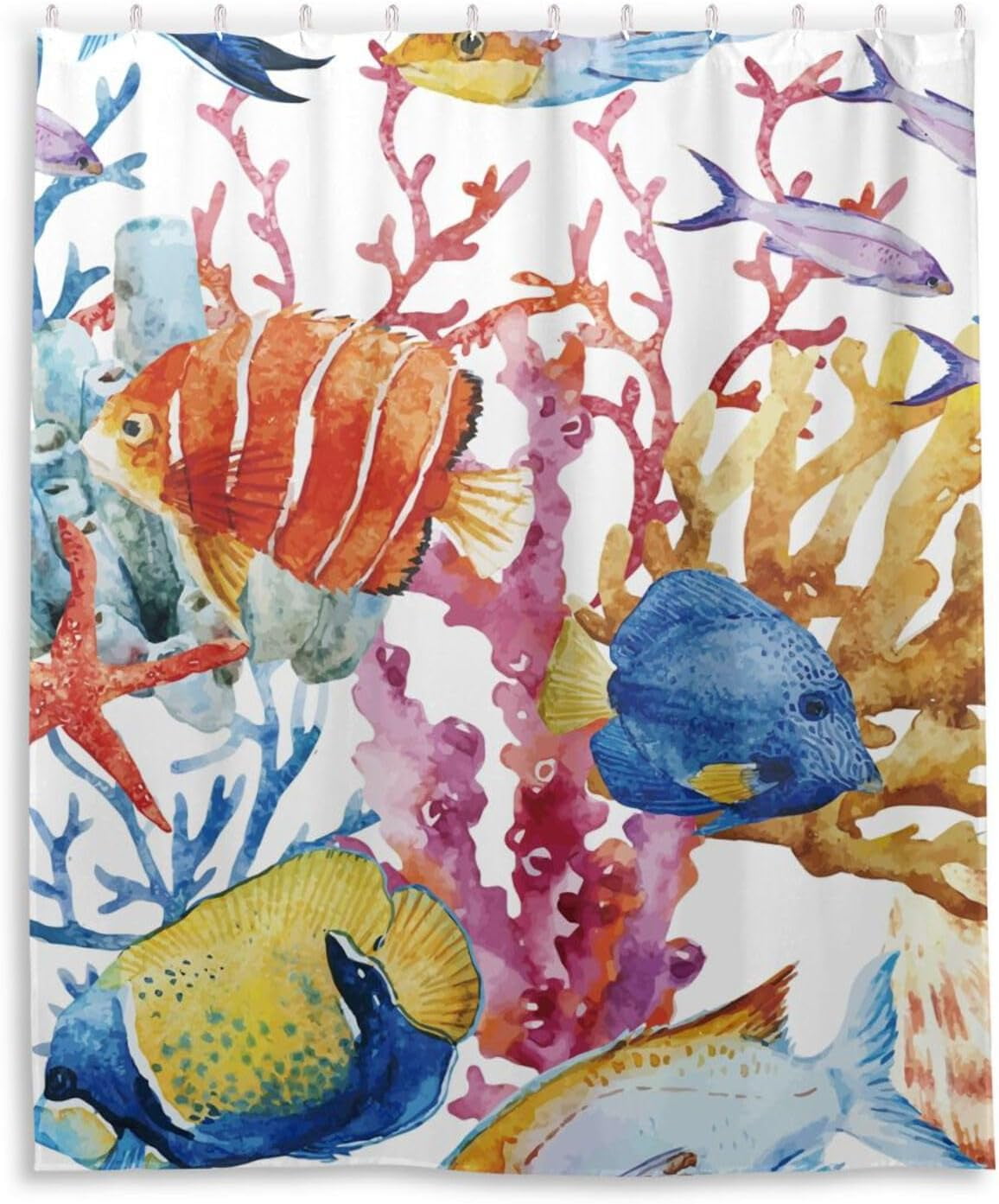 Bestwell Watercolor Tropical Fish Shower Curtain Bathroom Decor