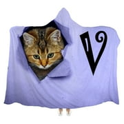 Bestwell Wearable Blanket Throw, Cat's Face Peeks Out of A Hole Hooded Robe Cloak Quilt Poncho, Microfiber Plush Warm Cape Wrap, 55x70 Inch